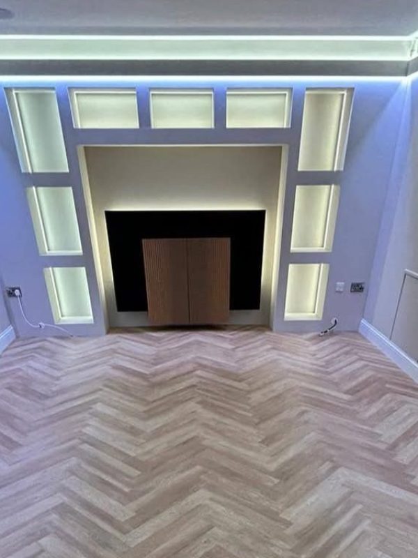 Project Floors LVT in Silver Leaf in a stunning herringbone design that brings a touch of sophistication and practicality to any setting.